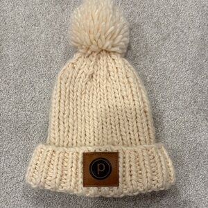 Pure Barre Cream Knit Beanie with Pom-Pom